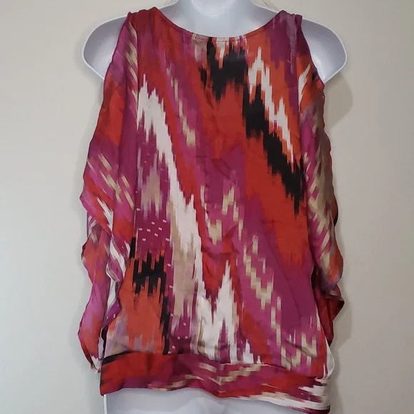 HeartSoul Ladies Blouse Size Large Multicolored Cold Shoulder Style Tie Side - Picture 7 of 8